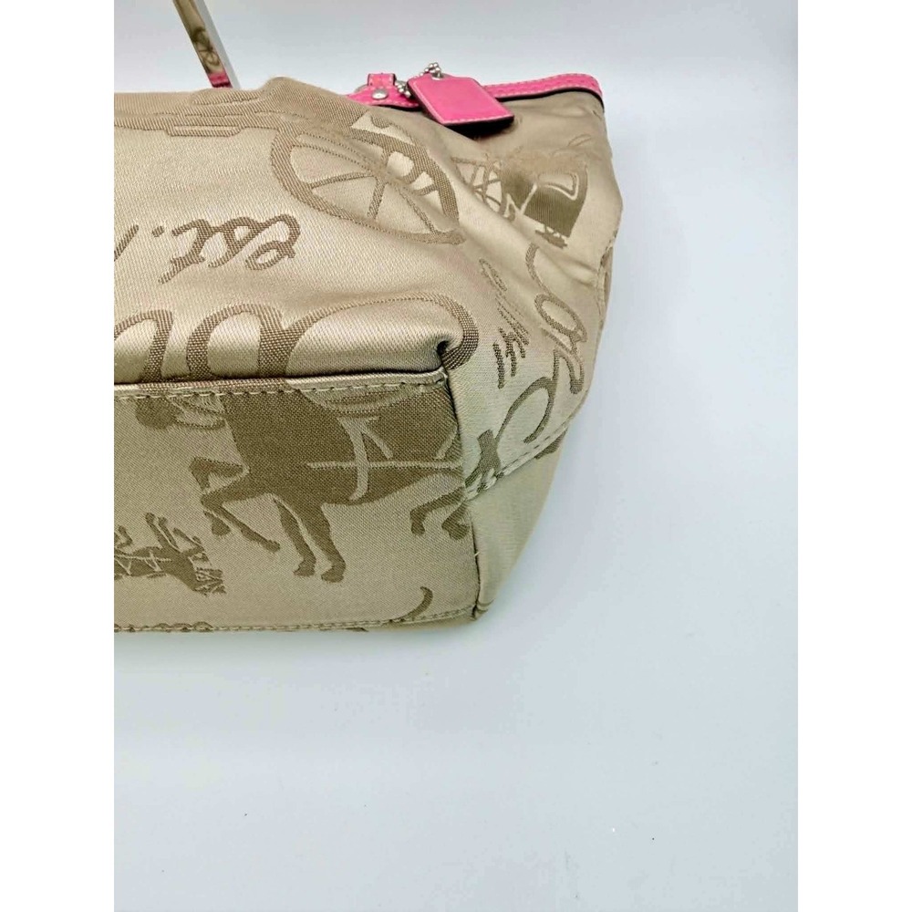 Coach Horse & Carriage Sateen Gallery Shoulder Bag Pink Khaki F14482 Tote - Picture 5 of 10